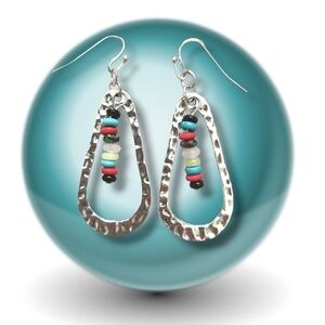 Silver Boho earrings with Multi Stone center Hypoallergenic NWT